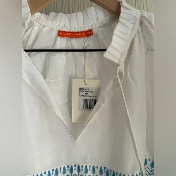 New OLIPHANT Balloon Long Sleeve Short Dress Santorini Blue & White Floral Print - Picture 5 of 10